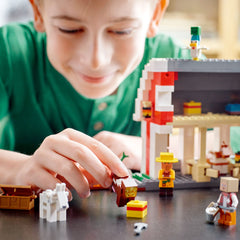 Inside stables and crafting area of LEGO Minecraft The Red Barn 21187 for storytelling