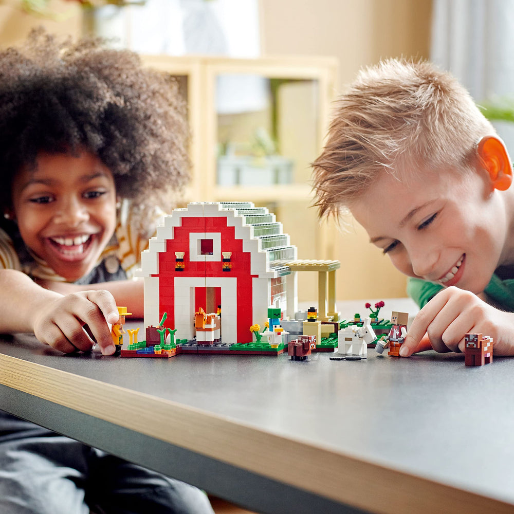 Baby zombie riding a chicken scene from LEGO Minecraft The Red Barn 21187 for playful mischief