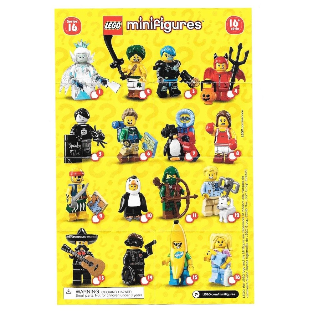 LEGO Minifigures Series 16 blind bag with display plate and leaflet for easy display