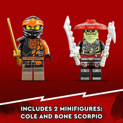 Intense LEGO NINJAGO battle scene featuring Dragon EVO and Bone Scorpio