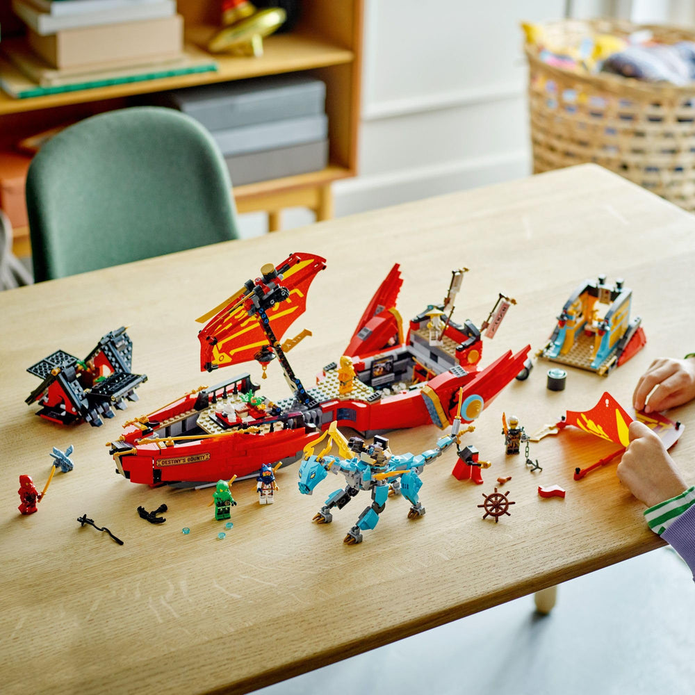 LEGO NINJAGO Destiny’s Bounty 360-degree engines support immersive flight motion.