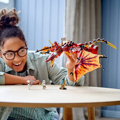 LEGO NINJAGO Fire Dragon Attack dragon saddle and rider stand for poseable play.