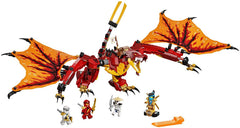 LEGO NINJAGO Fire Dragon Attack minifigures Kai, Zane, Nya Legacy and Wyplash ready for battle.