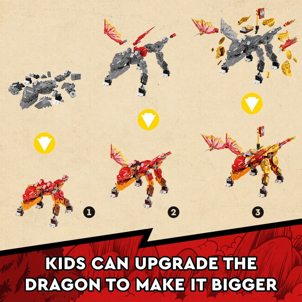 LEGO NINJAGO Kai’s Fire Dragon EVO head-tail-jaw pose for dynamic aerial action