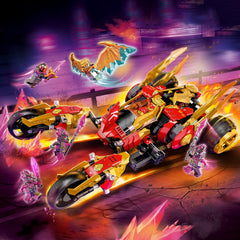 LEGO NINJAGO Kai’s Golden Dragon Raider wheels transform for army-ready modes.
