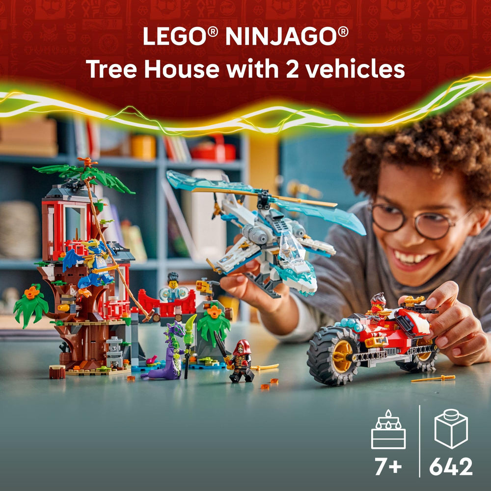 LEGO NINJAGO Ninja Vehicle Tree House Battle workshop scene invites creative building and problem solving
