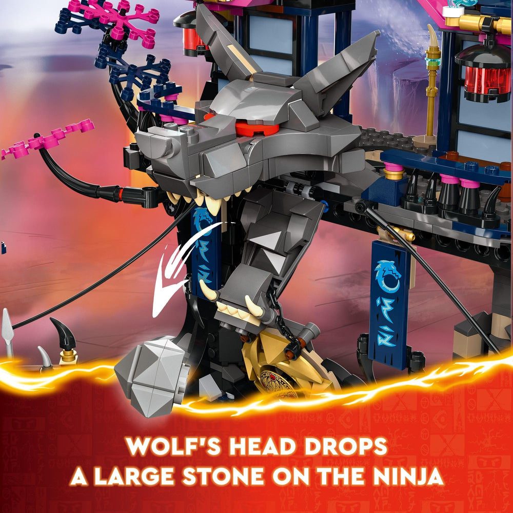 LEGO Ninjago Wolf Mask Shadow Dojo weapons rack enhances role-play gear access