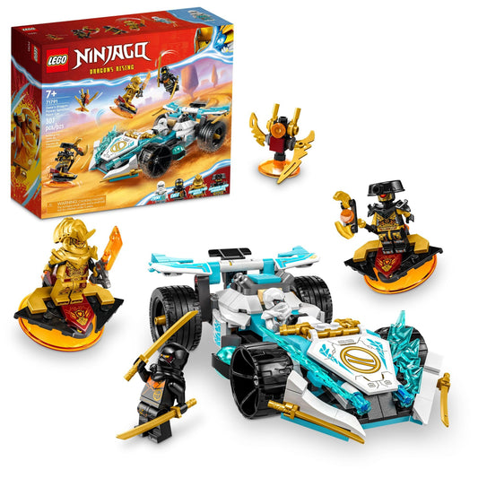 LEGO NINJAGO Zane’s Dragon Power Spinjitzu Race Car front view for rapid racing play.