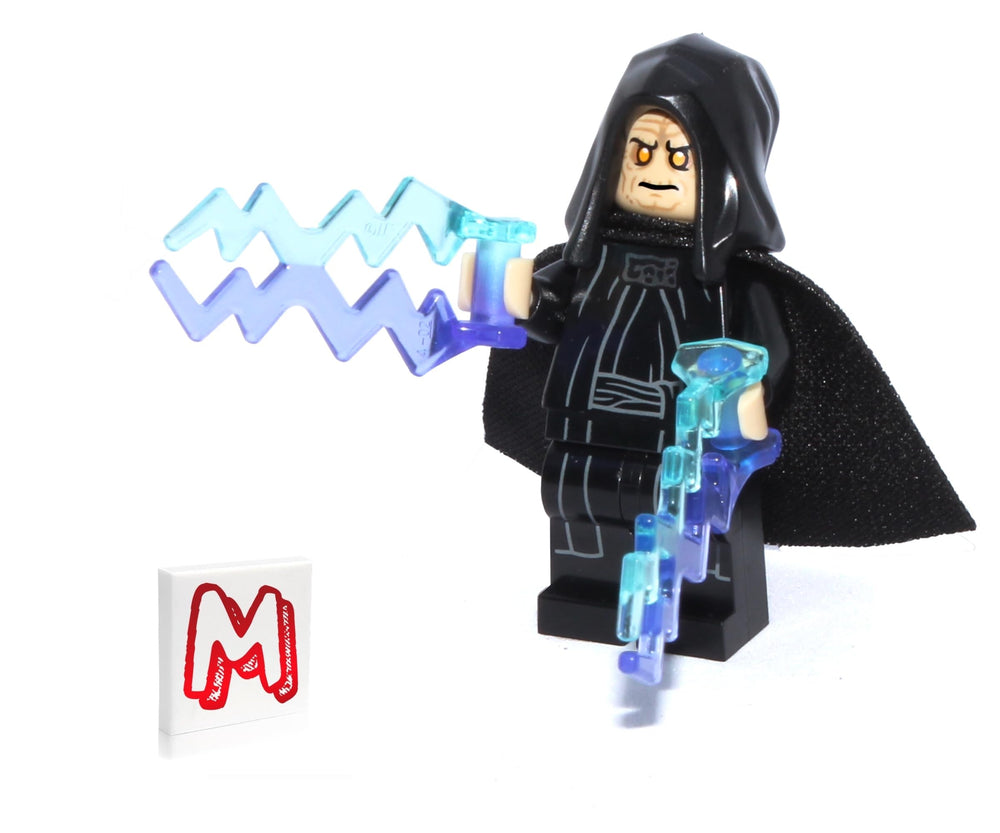 LEGO Palpatine electric bolts highlighting dynamic energy in display