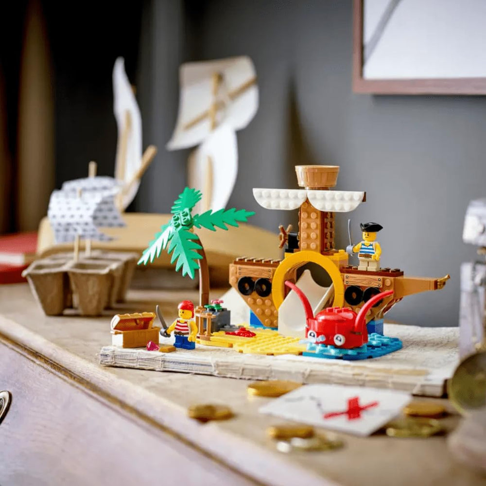 LEGO Pirate Ship Playground includes two kid minifigures for role play