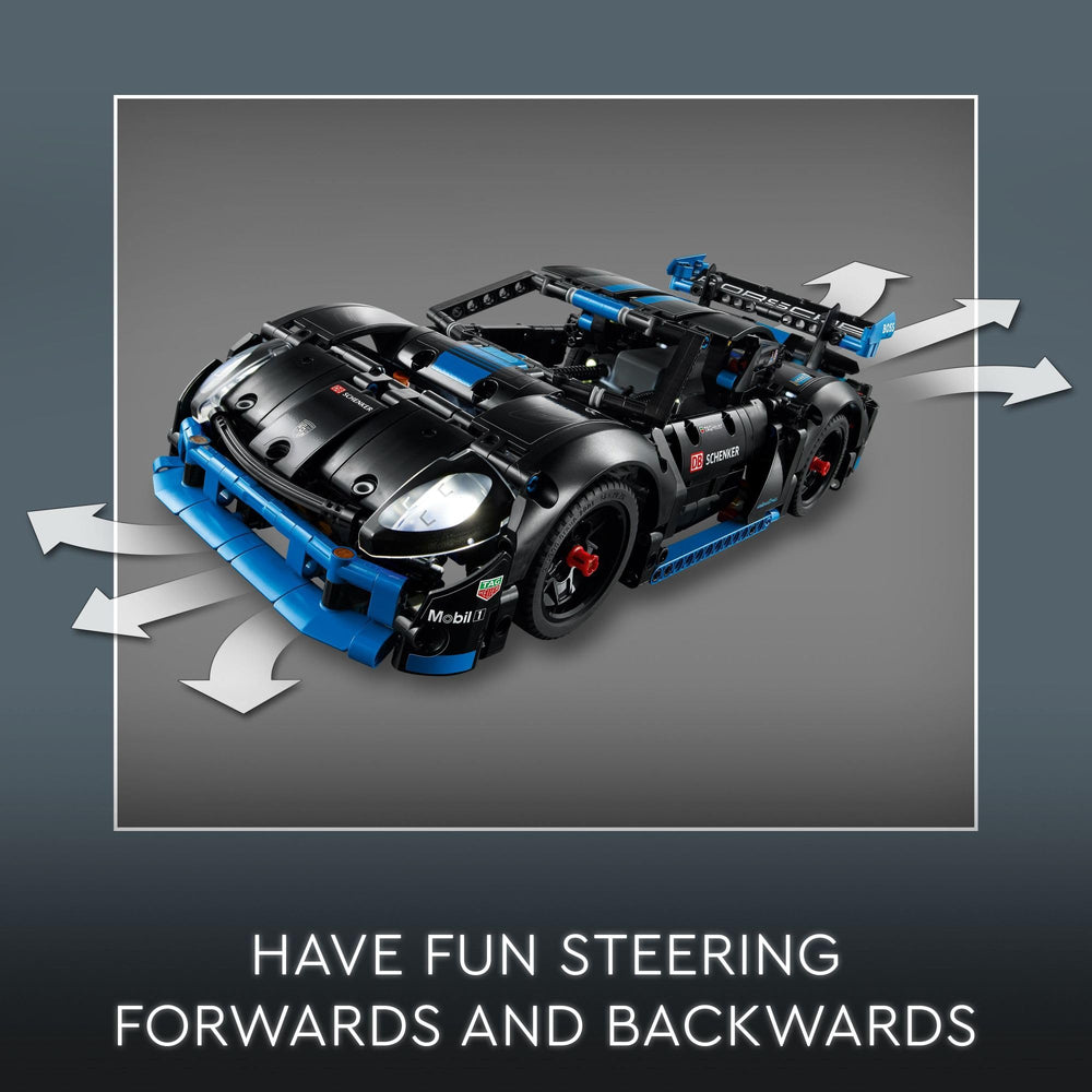 LEGO Porsche GT4 e-Performance working-lights showing night-time detailing during play
