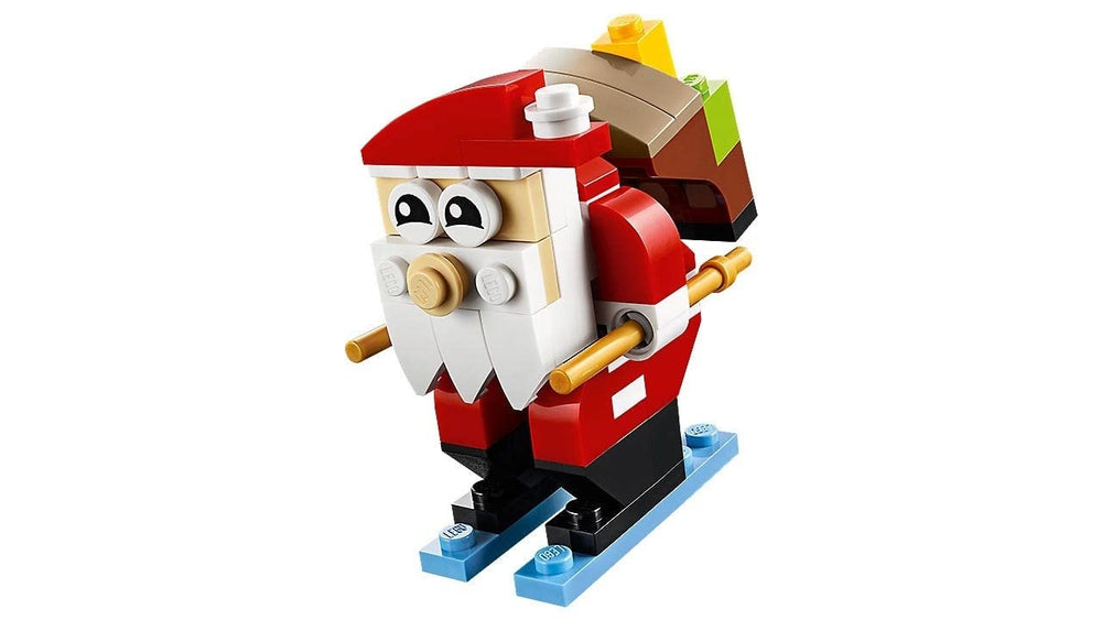 LEGO Santa Claus display on shelf adds festive charm.