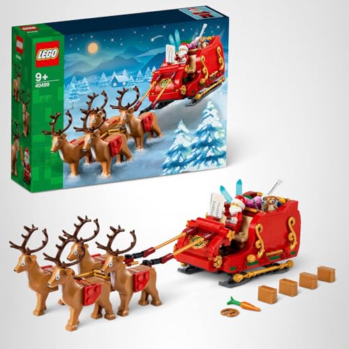 LEGO Santa's Sleigh decor-ready display for mantel or shelf.