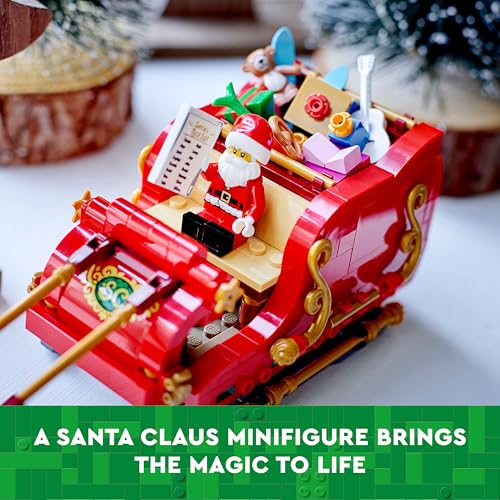 LEGO Santa's Sleigh with wrapped gifts enhances pretend gifting scenes.
