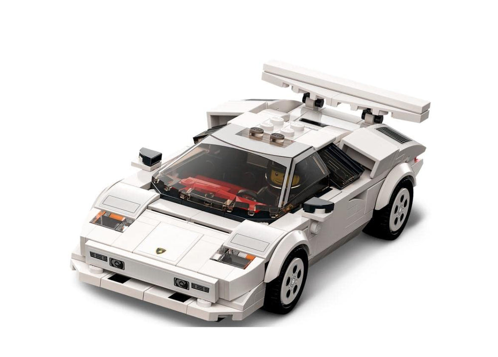 LEGO Speed Champions Lamborghini Countach cockpit detail, enhances hands-on building and play