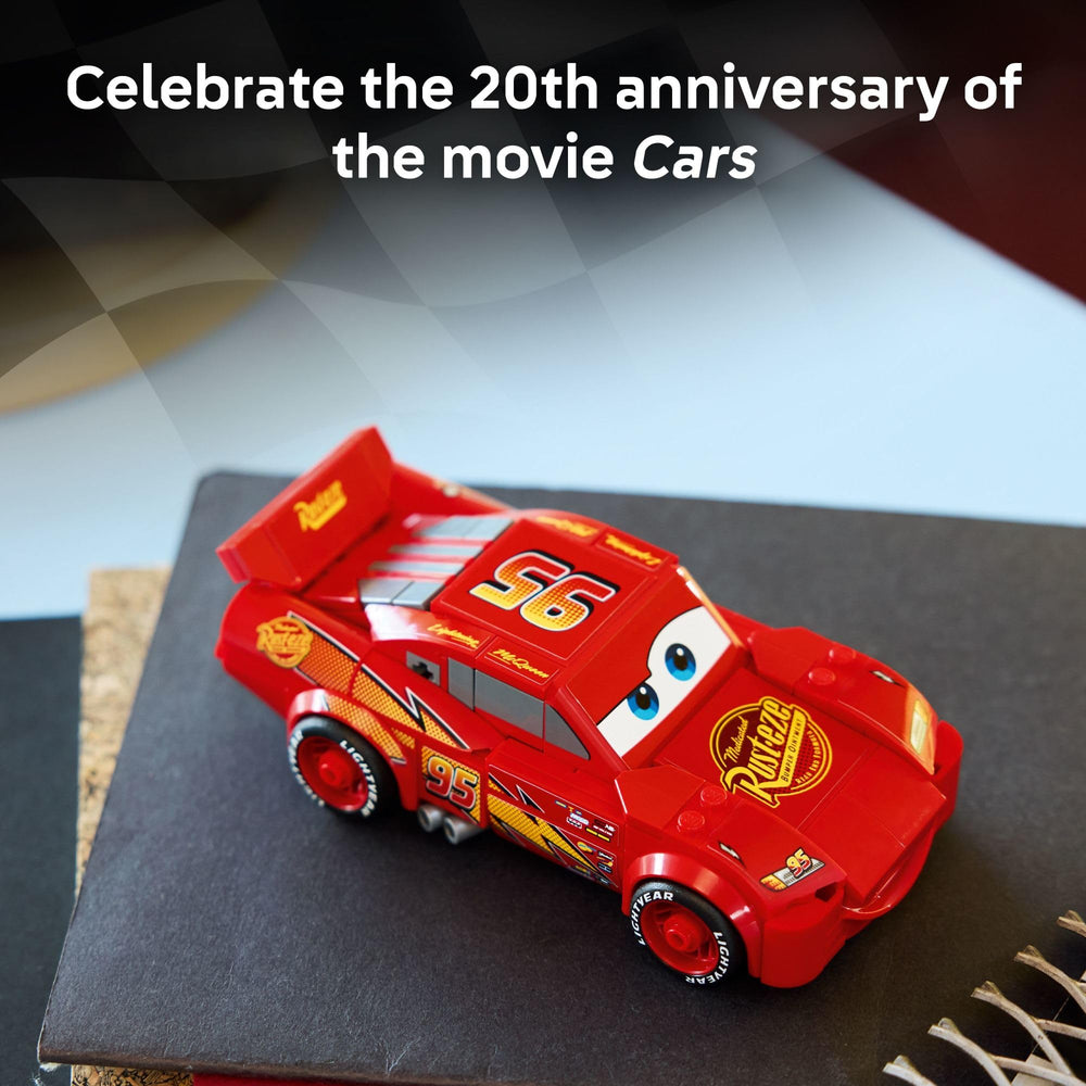 LEGO Speed Champions Lightning McQueen display stand showcases a proud shelf presentation