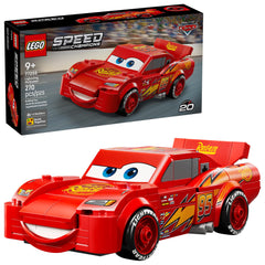 LEGO Speed Champions Lightning McQueen front view shows authentic movie details for display and imaginative play