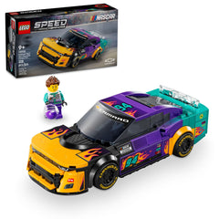 LEGO Speed Champions NASCAR Next Gen Camaro ZL1 front view, authentic racecar styling for display