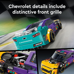 LEGO Speed Champions NASCAR driver minifigure inside Camaro ZL1, ready for race-day storytelling