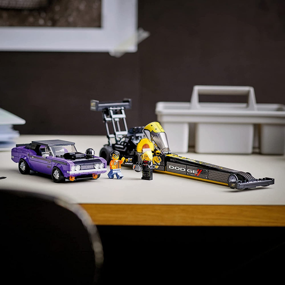 Dynamic race-day scene with Speed Champions models on a track