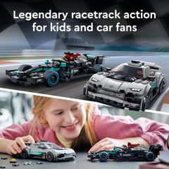 Two racing driver minifigures with helmets enhance race-style play