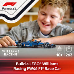 LEGO Williams FW46 cockpit detail boosts imaginative racing play.