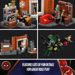 LEGO Spider-Man Sanctum Workshop 76185 basement details shown for authentic Marvel play scenes