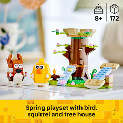 LEGO Spring Animal Playground ramp with squirrel enables interactive movement play.