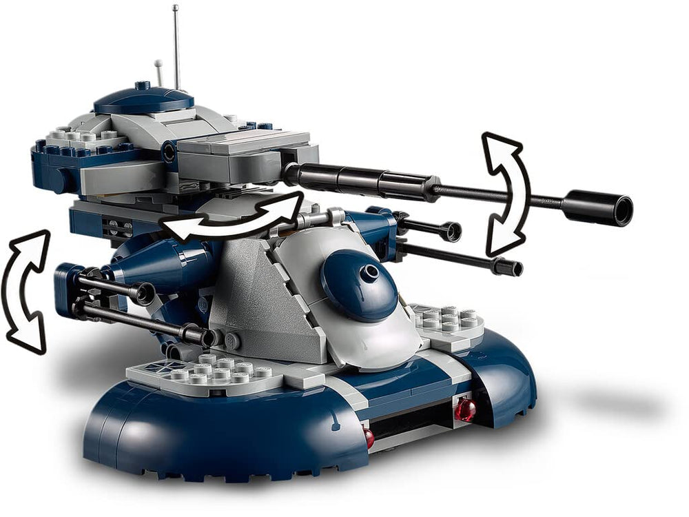LEGO Star Wars AAT rotating turret with elevating cannon for versatile combat poses