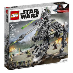 LEGO Star Wars AT-AP Walker 75234 rotating turret shows action-packed setups.