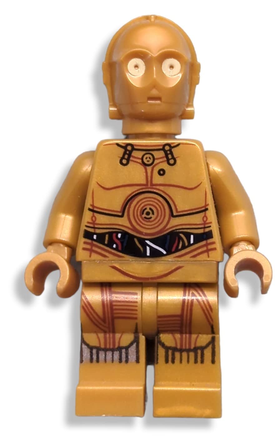 LEGO Star Wars C-3PO minifigure front view highlights authentic detailing for display