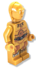 LEGO Star Wars C-3PO minifigure portrait detail emphasizes precise molding and color