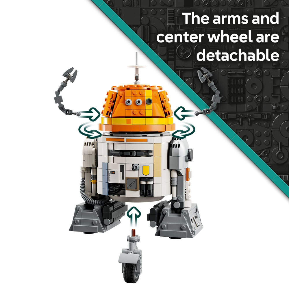 LEGO Star Wars Chopper display stand and info plaque enhance room decor.