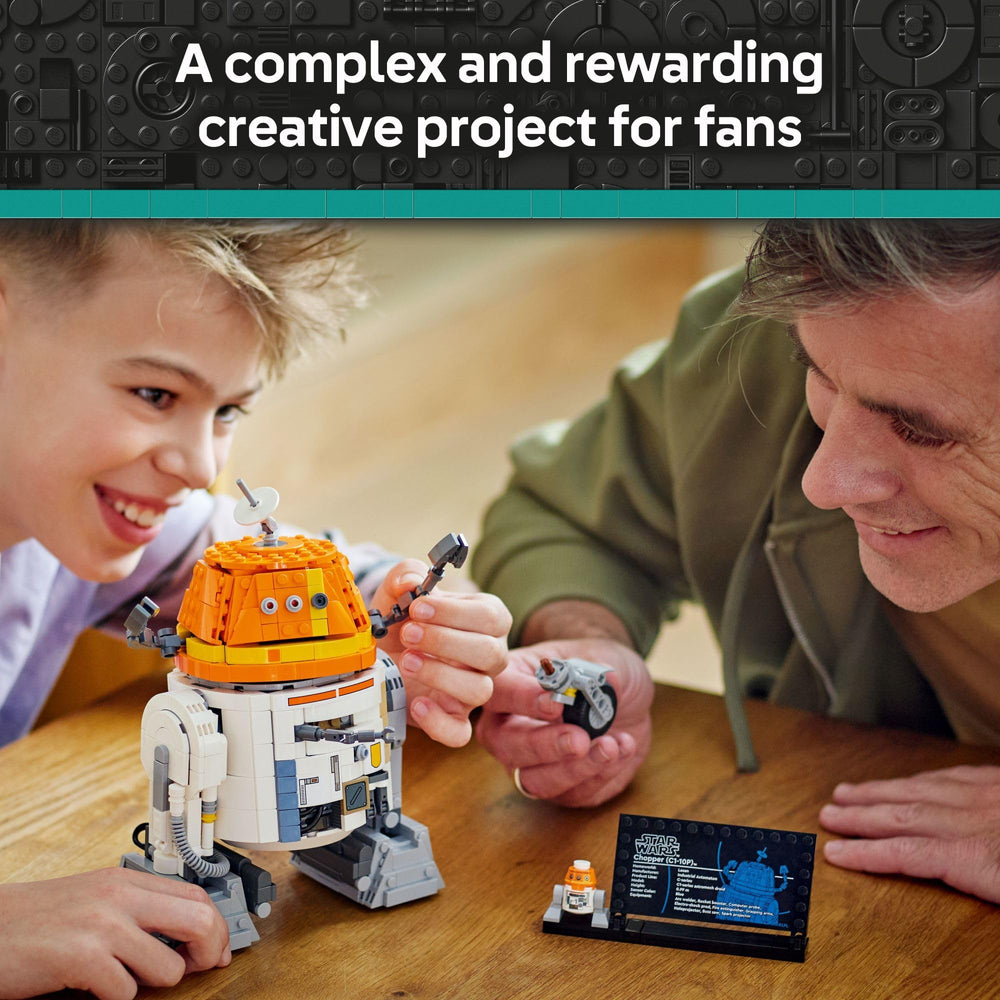 LEGO Star Wars Chopper orange yellow color scheme stands out.