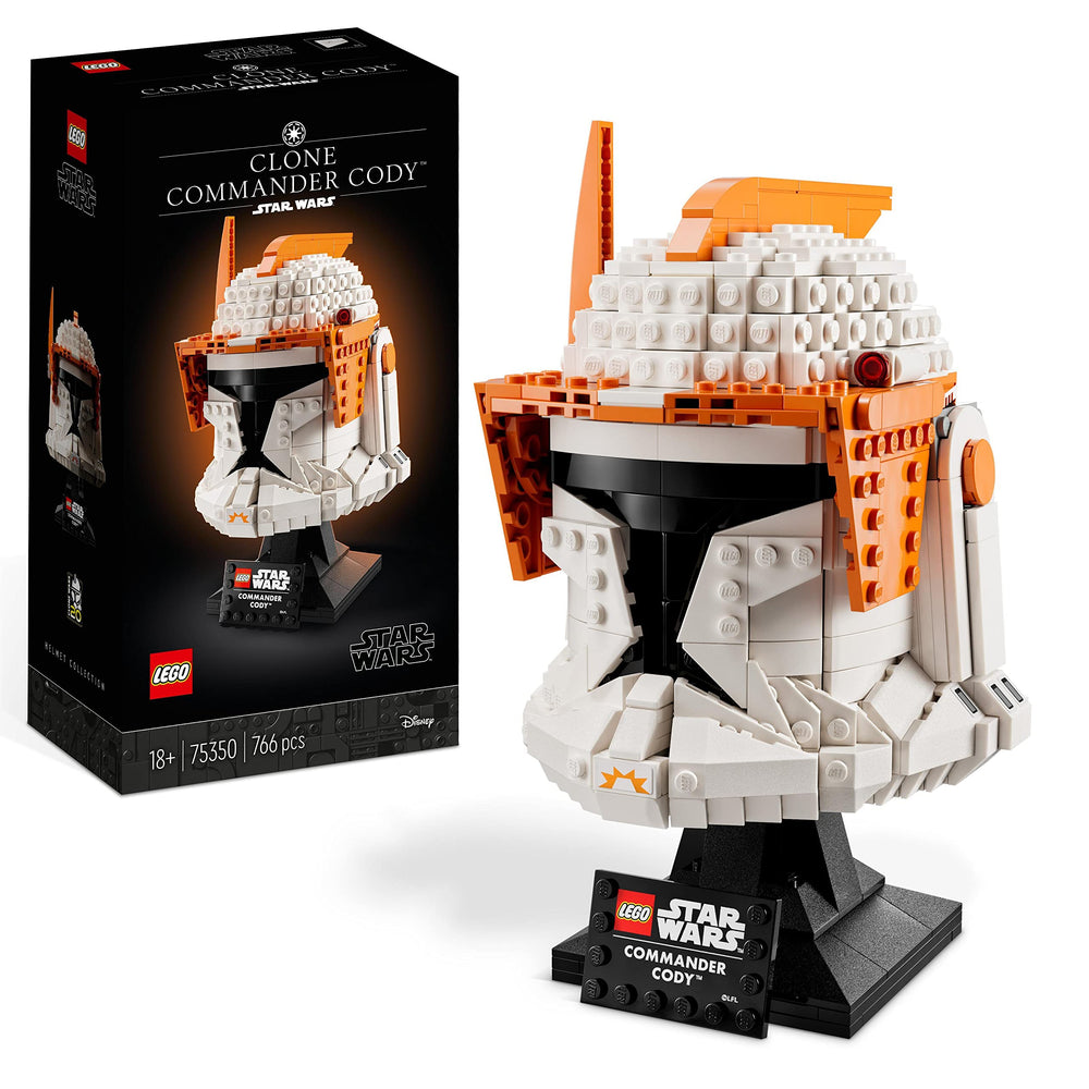 LEGO Star Wars Clone Cody helmet model with detailed build for display.