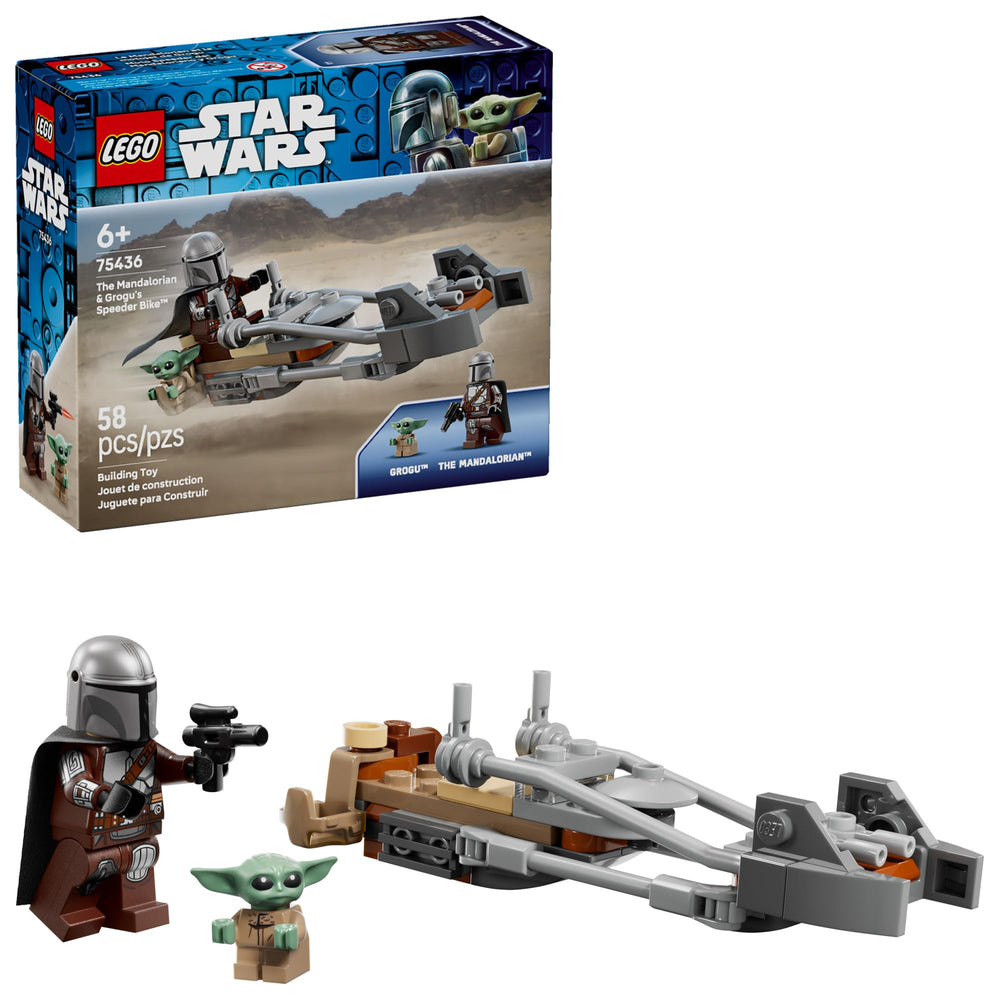 LEGO Star Wars Mandalorian Grogu speeder bike front view for fast-start pretend play
