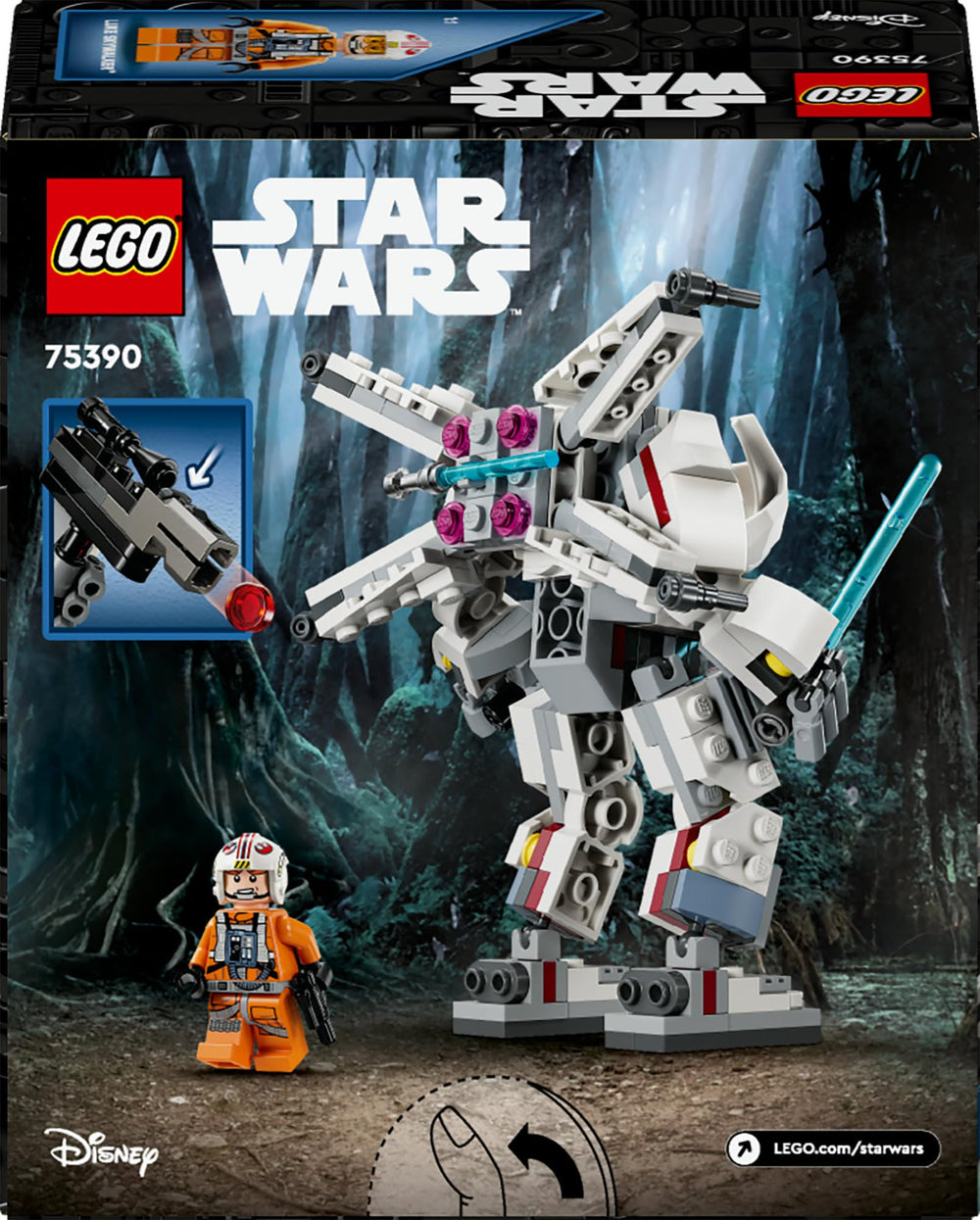 Family-friendly display-ready LEGO Star Wars X-Wing Mech on shelf