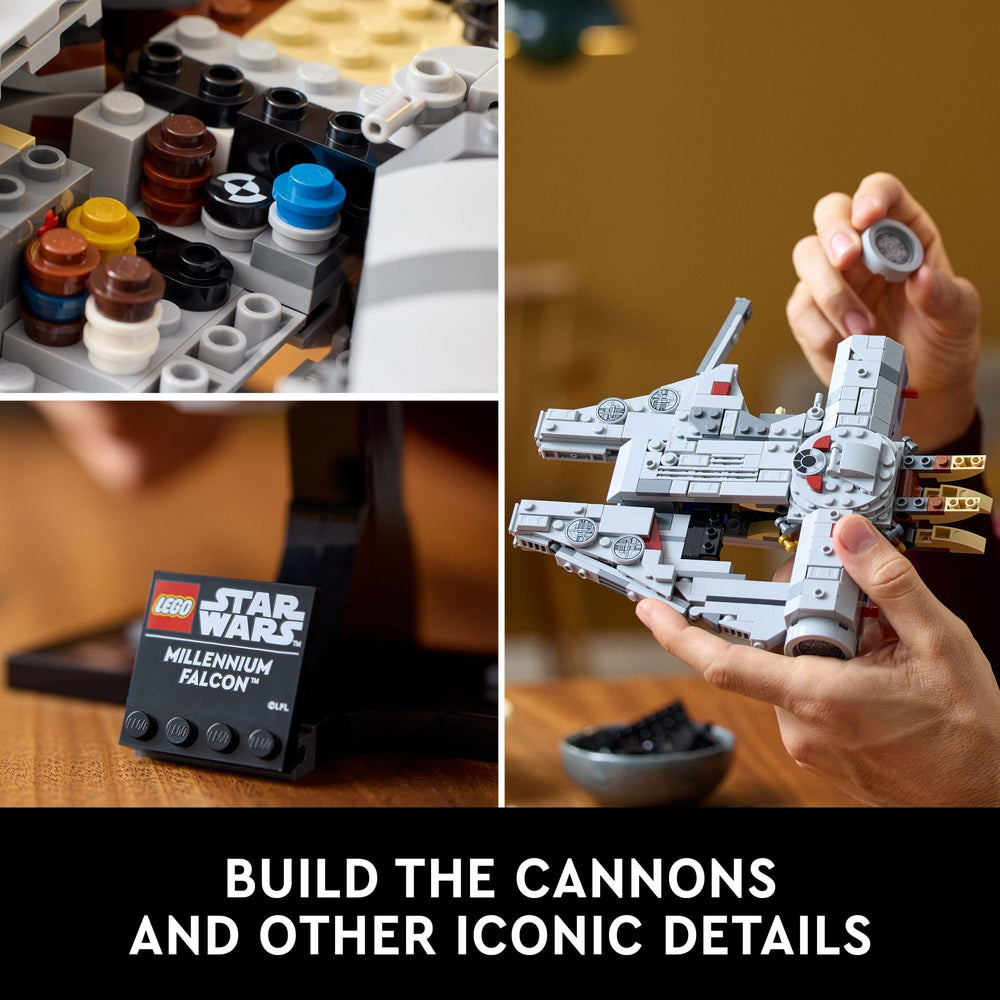 LEGO Star Wars Millennium Falcon cockpit detail captures iconic features for accurate display.
