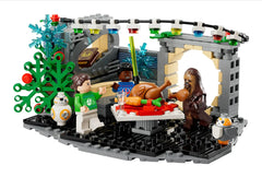 LEGO Star Wars Millennium Falcon Holiday Diorama lounge scene with festive minifigs for imaginative holiday play.