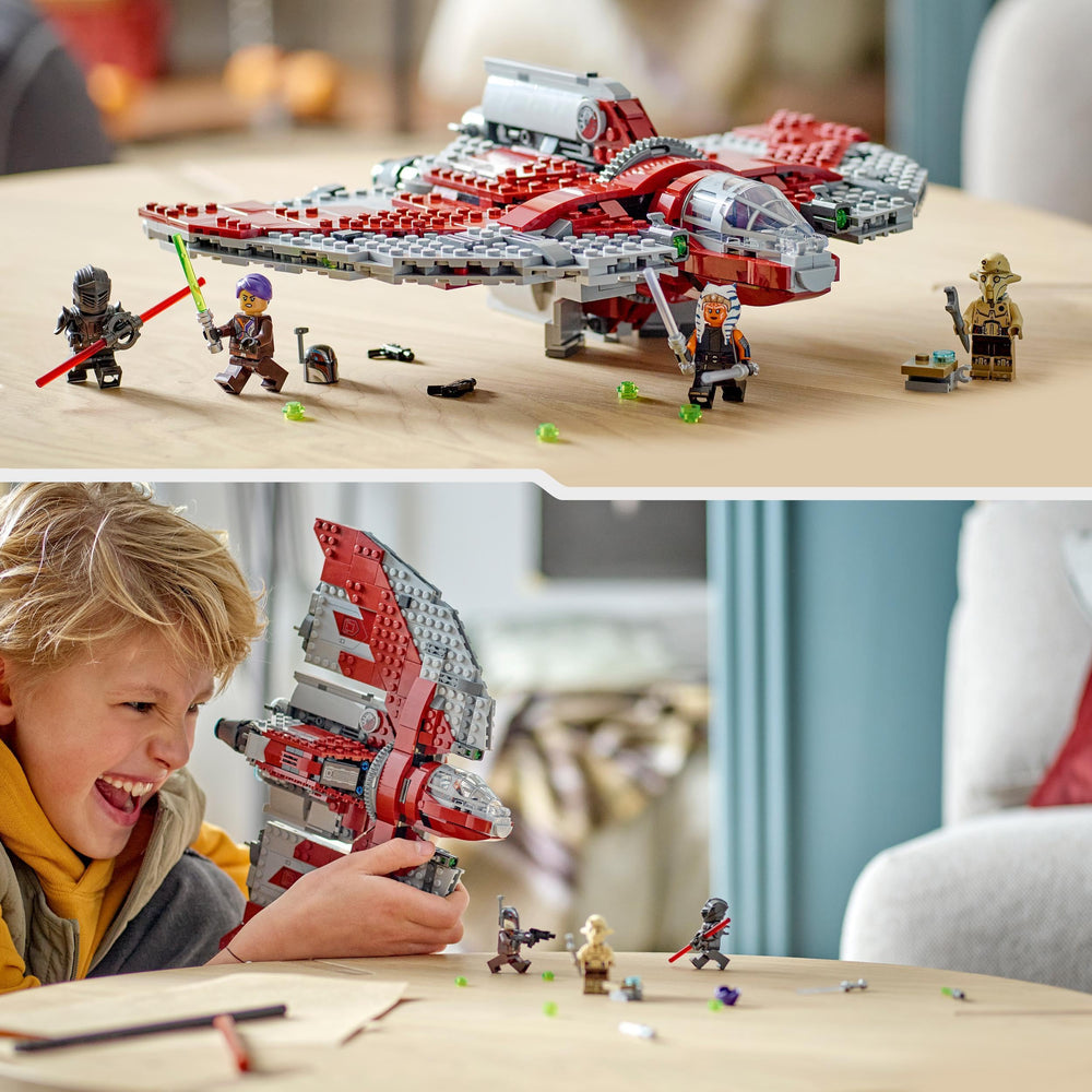 LEGO Ahsoka Tano's T-6 Jedi Shuttle model showcases a buildable starship experience.