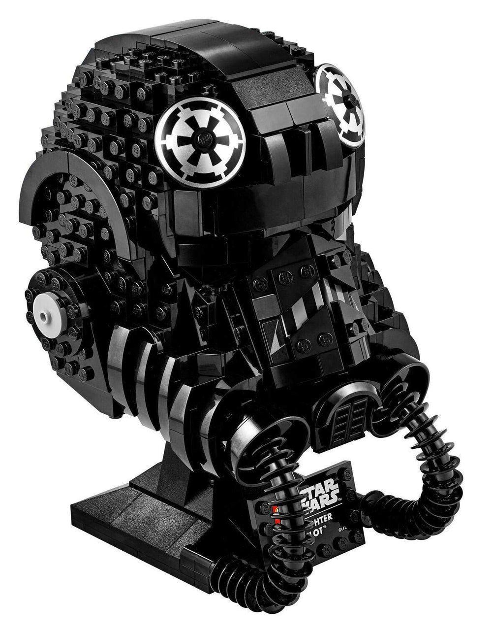 LEGO Star Wars Tie Fighter Pilot Helmet 75274 front view highlights precise contours for display.
