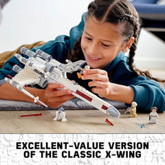 LEGO Star Wars X-wing wings switch to attack position for dynamic battles.