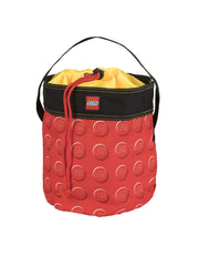LEGO Storage Cinch Bucket red front view showing compact size for small spaces