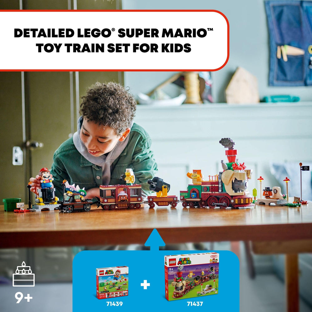 LEGO Super Mario Bowser Express train detail with cab and handcar for action-packed scenes