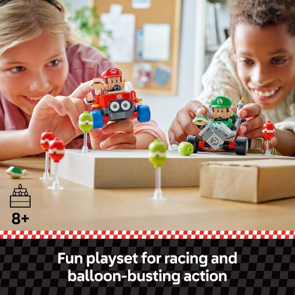 LEGO Super Mario Baby Luigi on Tri-Speeder in fast-paced racing setup