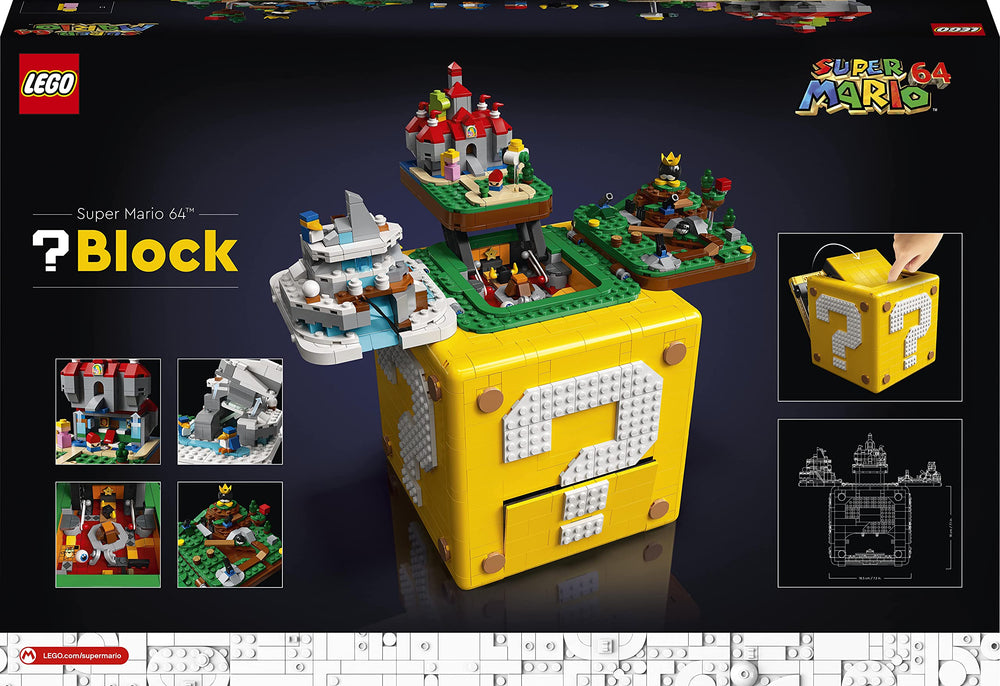 LEGO Super Mario question block shows Chain Chomp for dynamic display.