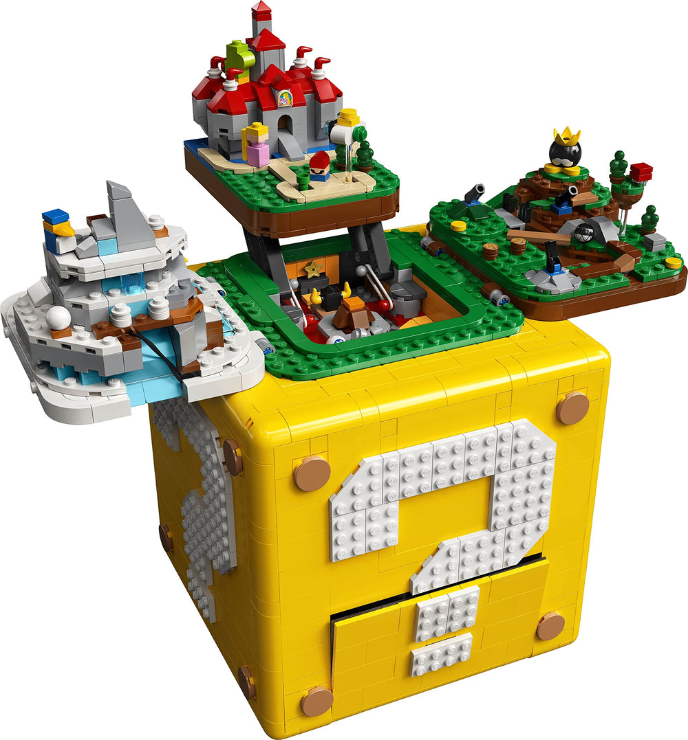 LEGO Super Mario question block featuring Mario figure for display and retro-gaming fans.