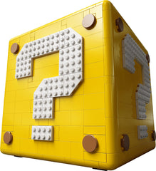 LEGO Super Mario question block includes Princess Peach microfigure for collectible displays.