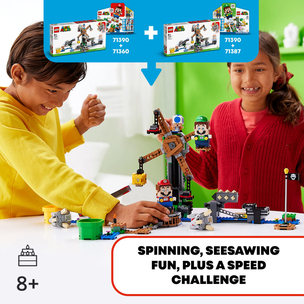 LEGO Super Mario Reznor Knockdown Set featuring Blue Toad rescue for adventure.