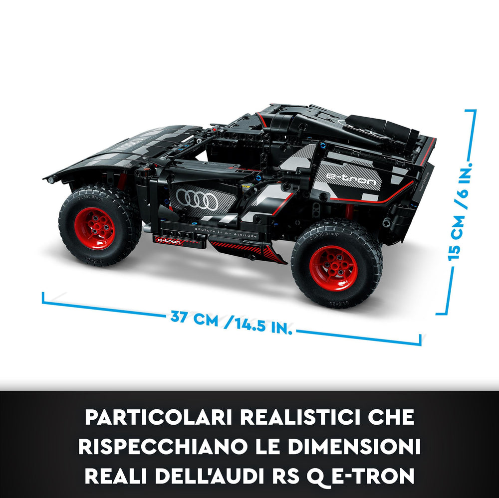LEGO Technic Audi RS Q e-tron 42160 cockpit close-up illustrates authentic control detail for builders